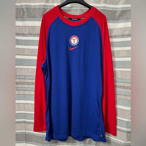Nike Other - Nike Baseball Texas Rangers Logo Long Sleeve Blue and Red Shirt
